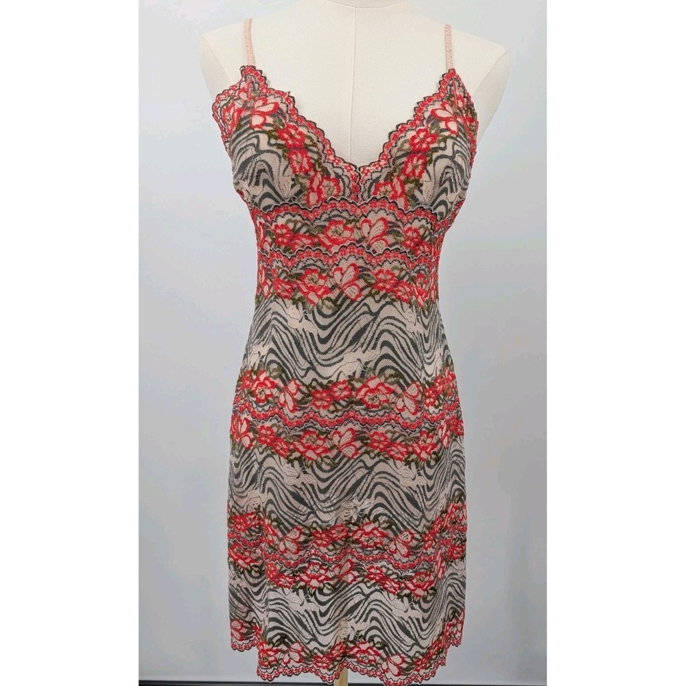 Josie Natori Floral Zebra Sheer Slip Dress‎ Mini Stretch Size S Festival Party